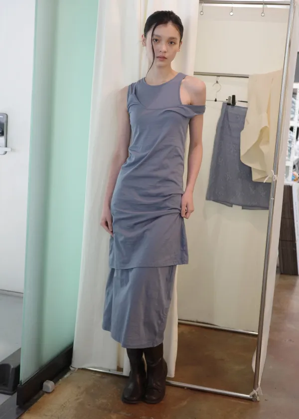 [2차 프리오더] 2-WAY JERSEY DRESS [ STEEL BLUE ]