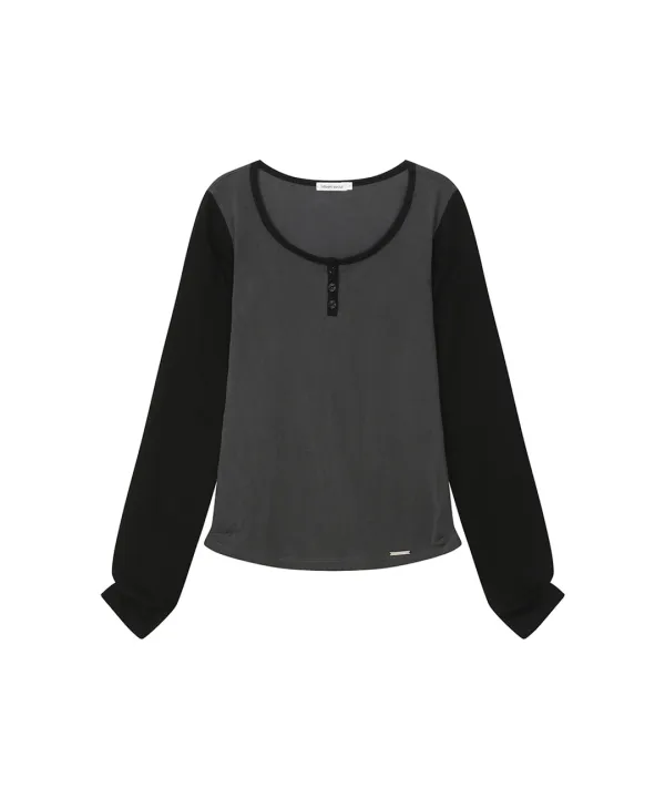Henley neck long sleeves CHARCOAL