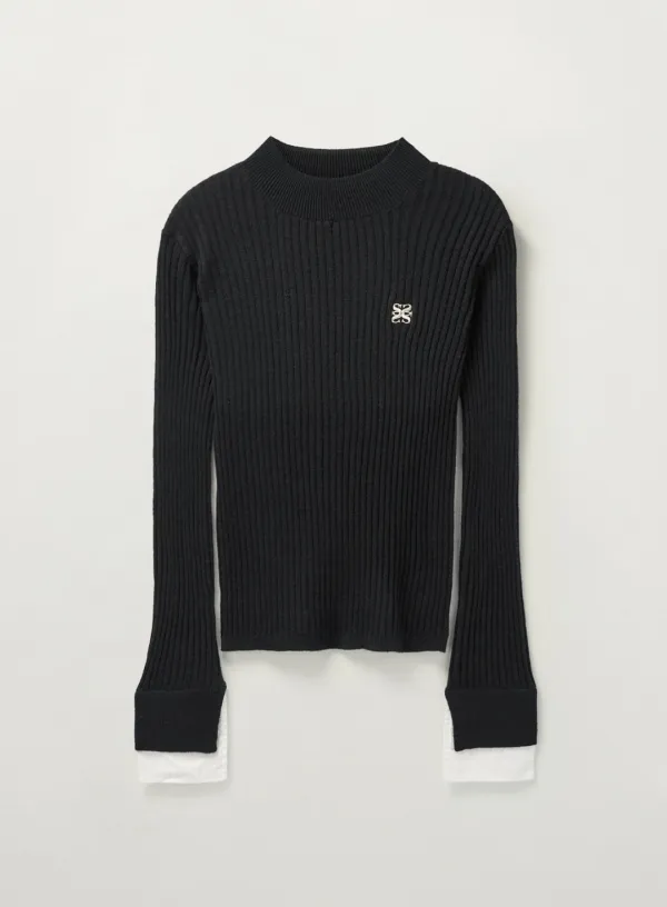 (W) Cuffs Mock Neck Knit - Black