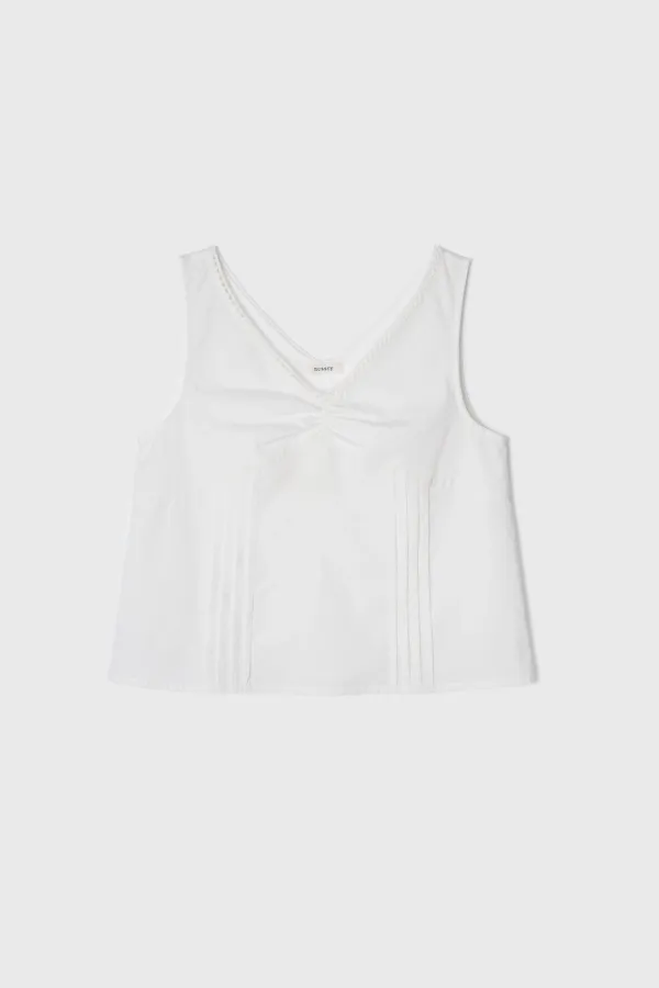 Lace Tuck Sleeveless Top (White)