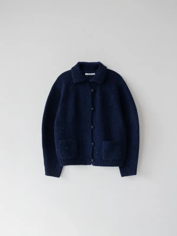 Nepped Wool Cowichan Cardigan (Navy)