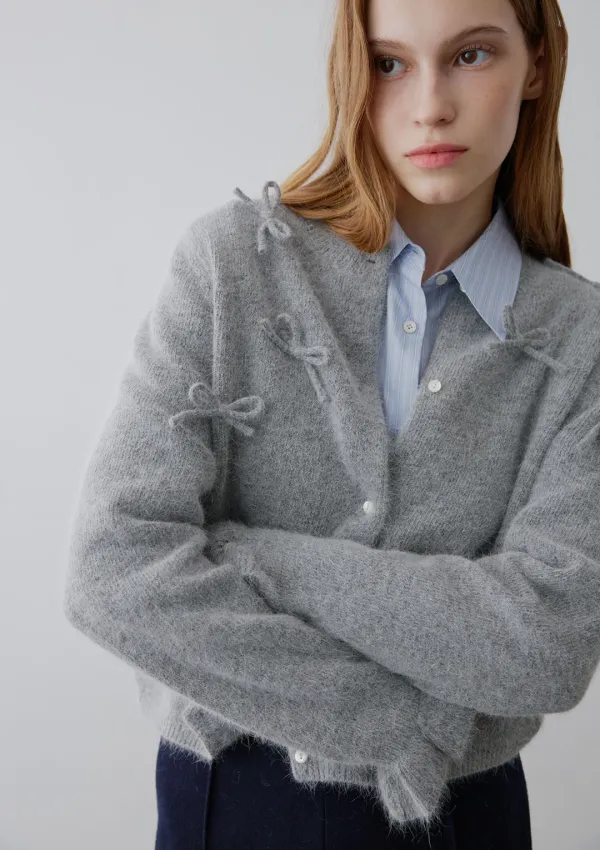 Mused Pure Angora Ribbon Cardigan - Melange Grey