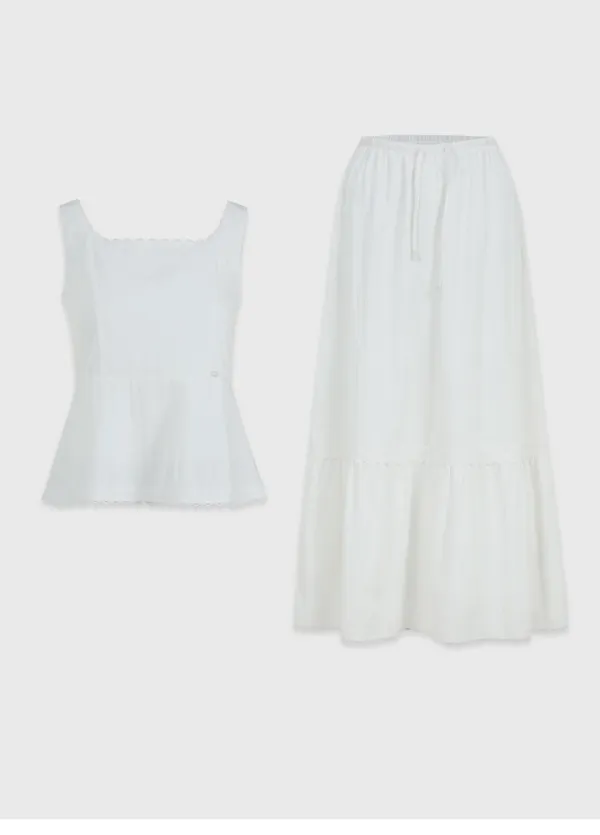  [44-120]  Veluneva Bustier-Cancan Skirt Setup  벨루네바 뷔스티에-캉캉 스커트 셋업 (여름-데일리룩-데이트룩-휴가룩-바캉스룩-러블리-빈티지-셋업-롱스커트-뷔스티에-밴딩스커트-스퀘어넥-자체제작) 