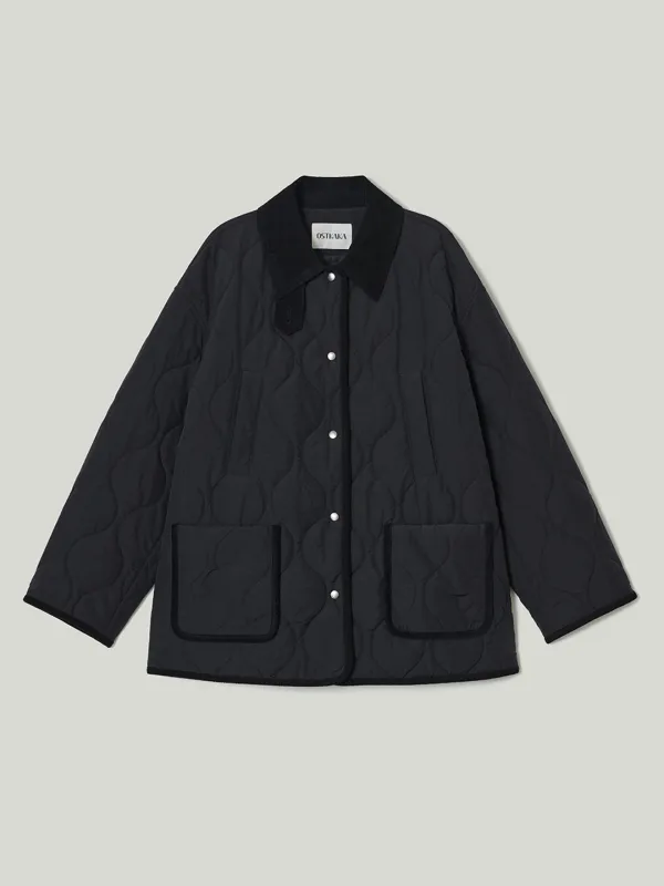 Contrast Collar Quilted Half Jacket Black