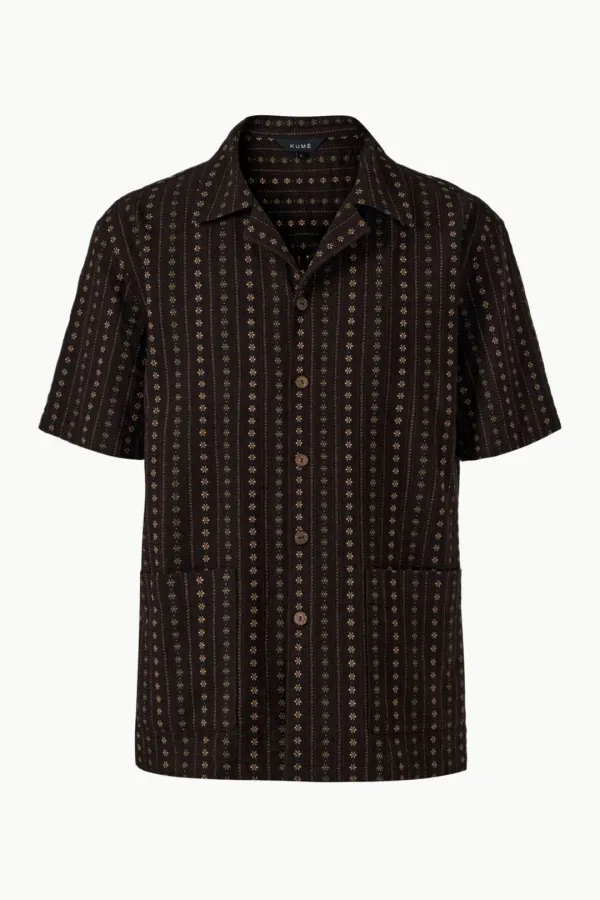 Men\'s Jacquard Short Sleeved Shirt, Dark Brown