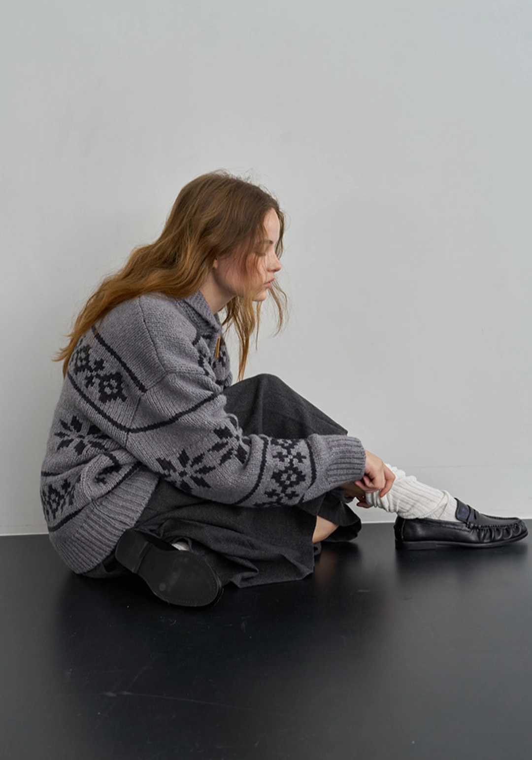 이브세이지 Alpaca wool nordic knit zip-up (Grey) 상품 이미지 2