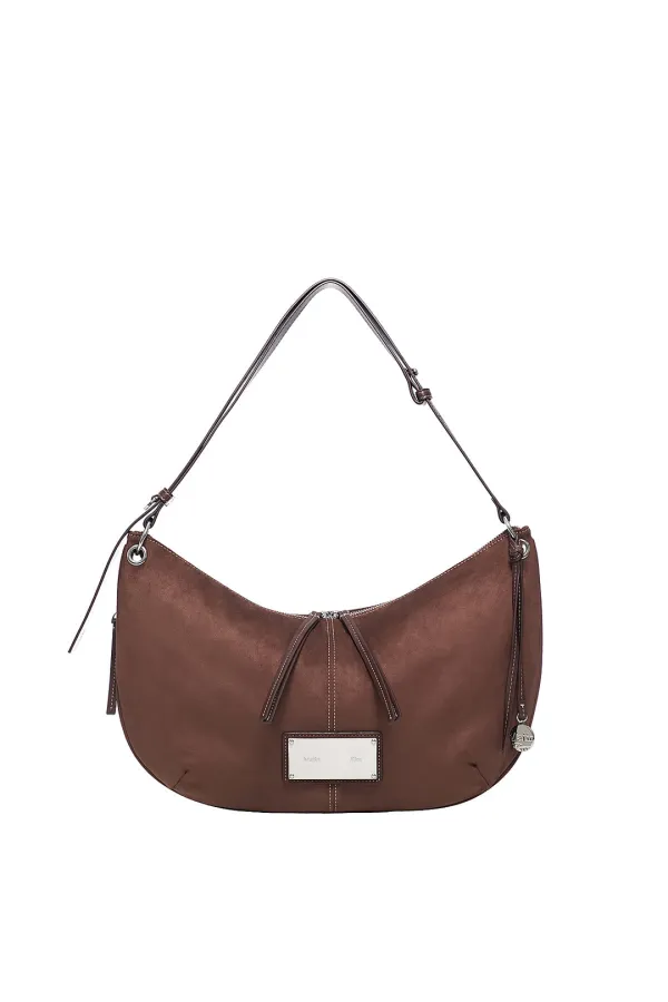 SUEDE ROUND HOBO BAG IN BROWN