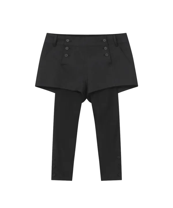 [Exclusive] Button short pants tights SET BLACK