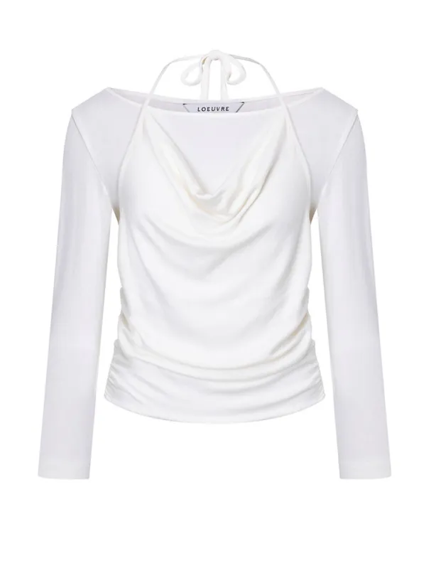 Cowl Halter Layered Jersey Top SW6XE343_3color