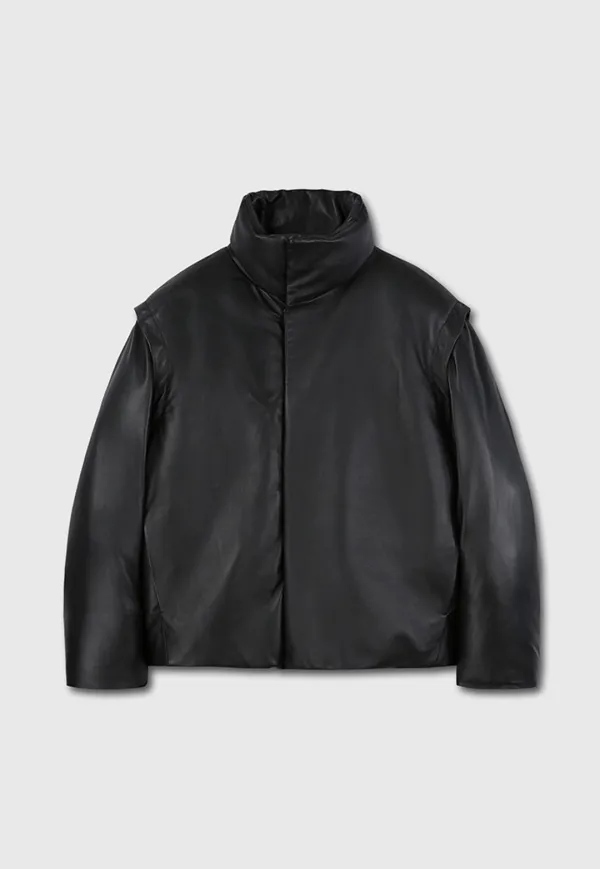 Leather Down Puffer Jacket_ Black