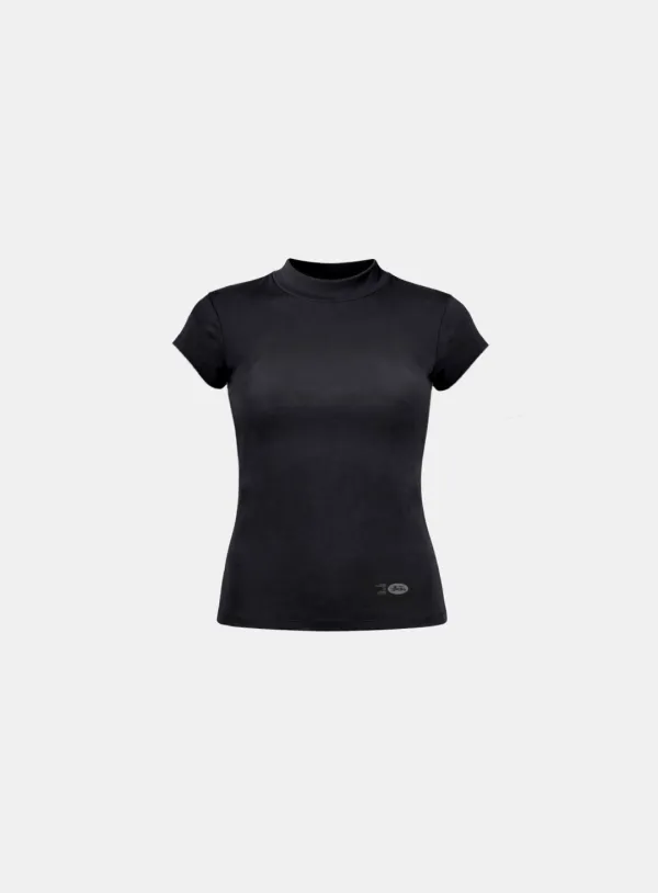 [w-tee26-113] Everyday Mock-Neck Short Sleeve T-Shirt - Black