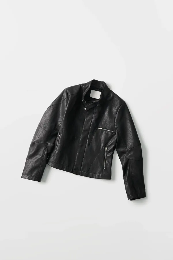 Cropped Panel Biker Jacket (black)