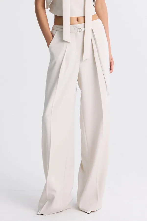 STRAIGHT LEG BELTED TROUSER CREAM