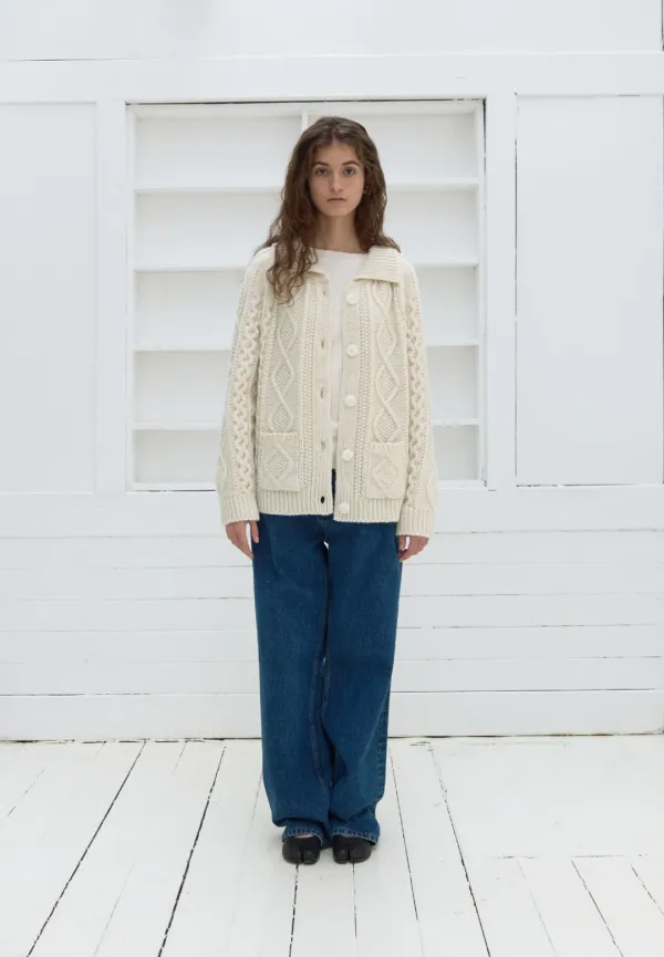 Cable button cardigan (ivory)