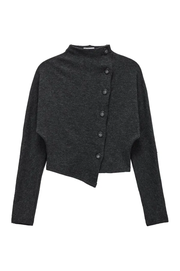 Diagonal Button Cardigan_Charcoal