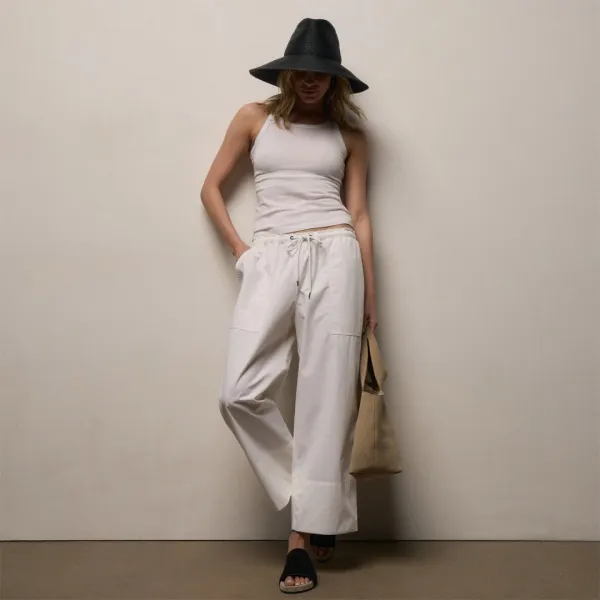 Fine Cotton Twill Crop Pant - White