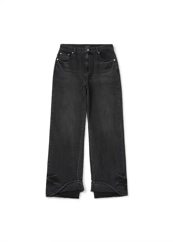 CUFFED WIDE DENIM (BLACK)