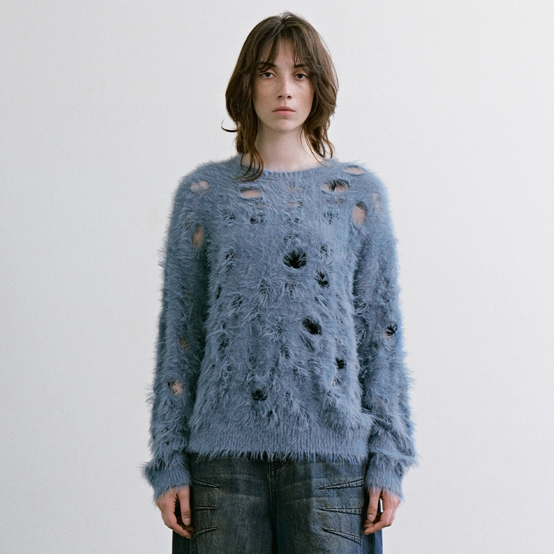 트리밍버드 Shaggy distressed Hole Knit [ Blue ] 상품 이미지 1