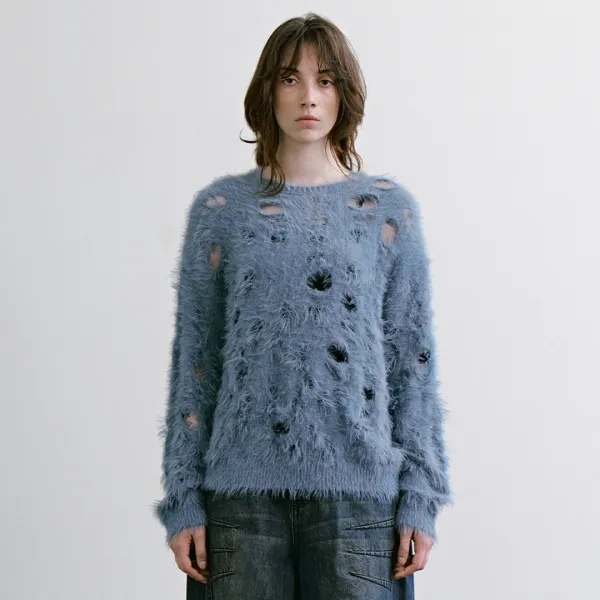 Shaggy distressed Hole Knit [ Blue ]