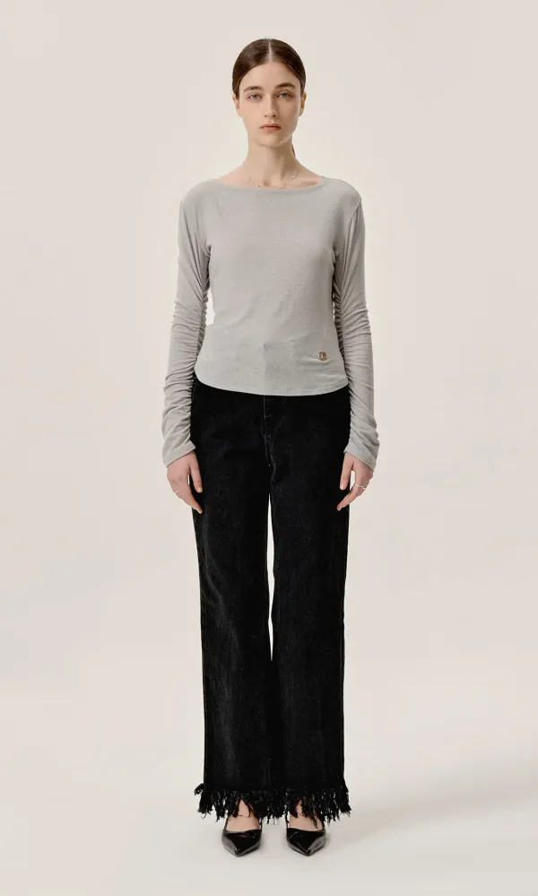 Pello Fringe Denim Trouser_Black