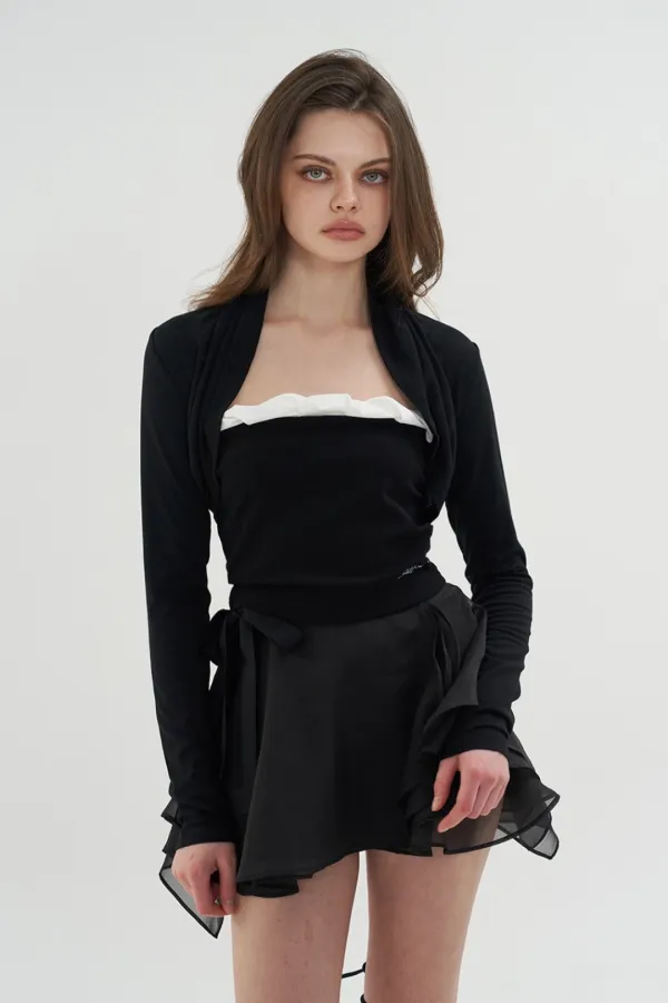 BALLERINA DRAPE CARDIGAN BLACK