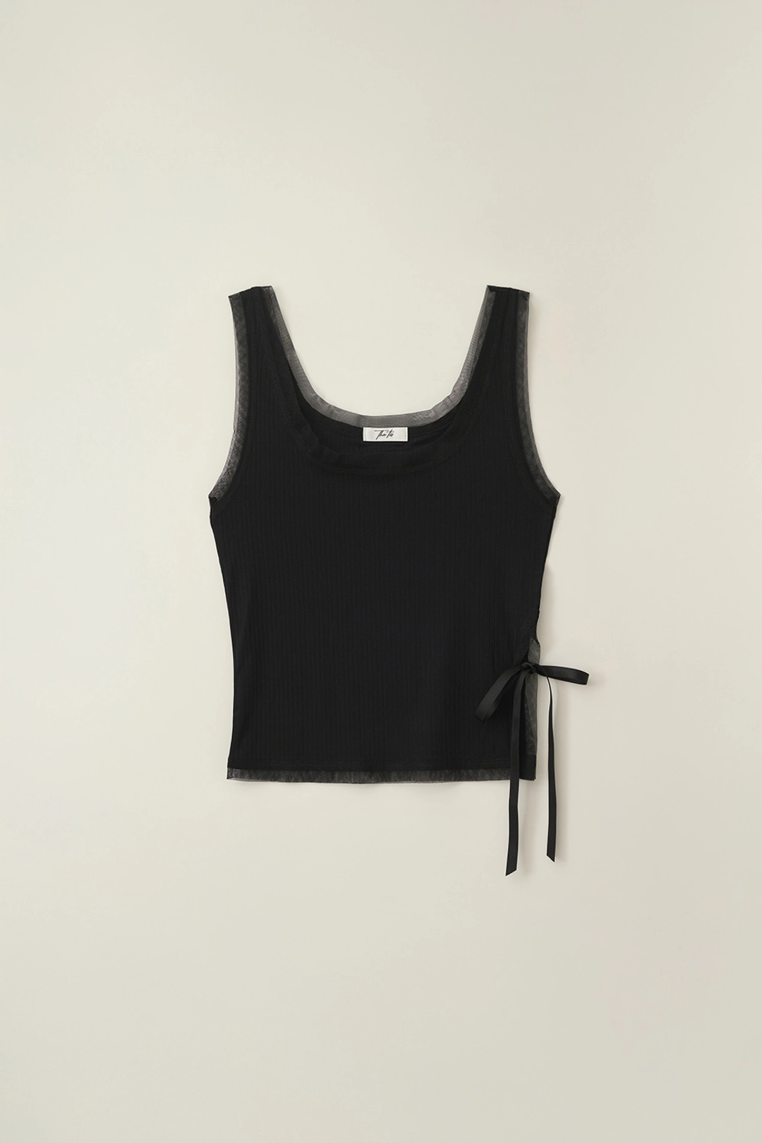 더티스 MESH SATIN RIBBON SLEEVELESS SHIRT (BLACK) 상품 이미지 3