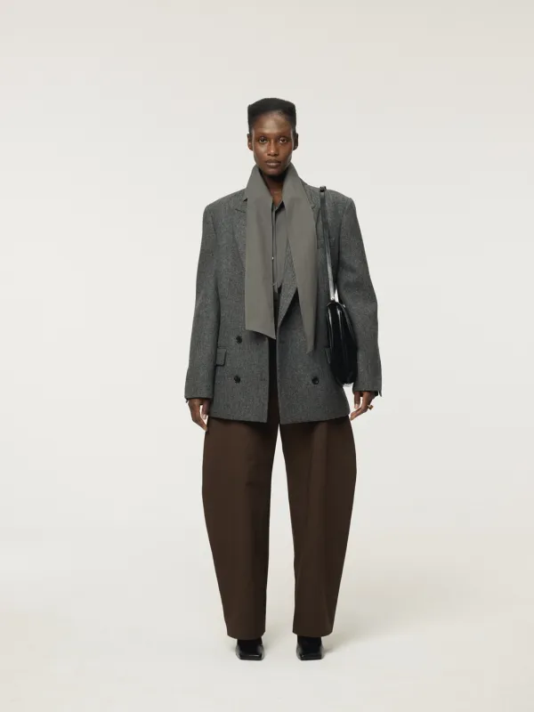 DOUBLE BREASTED TAILORED WOOL JACKET (CHARCOAL GREY)
