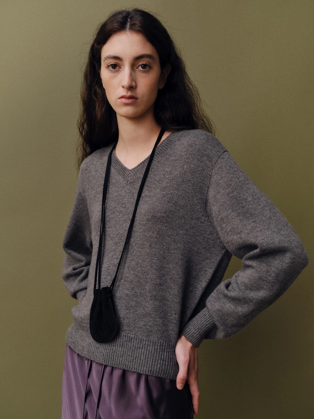 베이오드 Wholegarment merino V knit_charcoal 상품 이미지 2