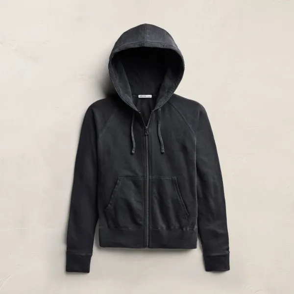 Vintage French Terry Zip Up Hoodie - Blue Noir Pigment