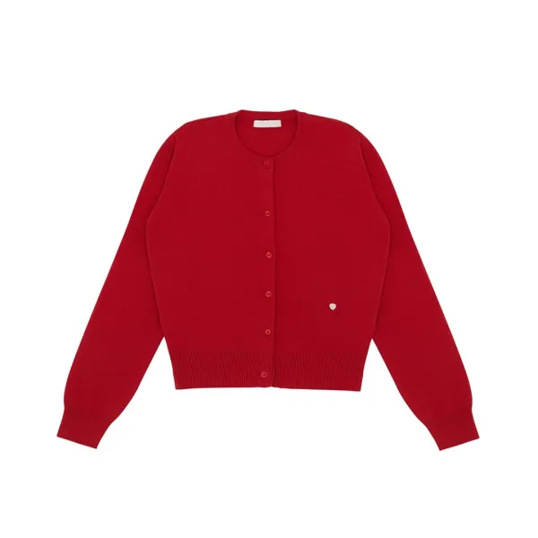 Round Neck Knit Cardigan (cherry red)
