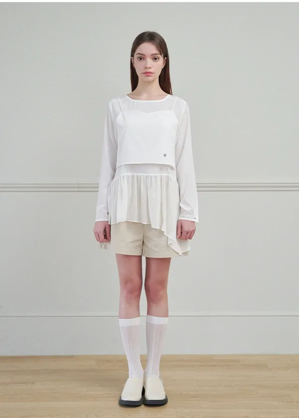  [44-120]  Sugar Frill Layered Blouse  슈가 프릴 레이어드 블라우스 (봄-가을-하객룩-격식룩-출근룩-일상-데일리룩-페미닌-유니크-쉬폰-레이어드-배색-빅사이즈-자체제작) 