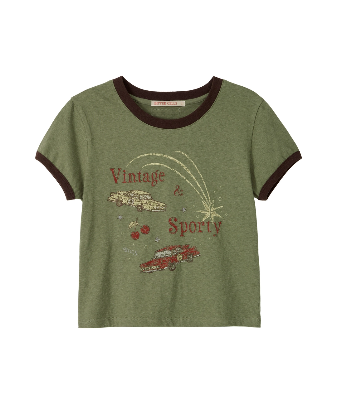 비터셀즈 Vintage Car Ringer Tee-Khaki 상품 이미지 1