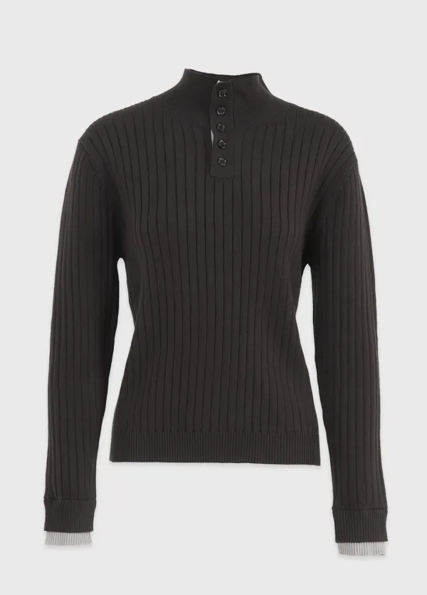 [44-120] Calmboy Contrast Placket Half Henley Knit 캄보이 컨트라스트 플라켓 하프넥 헨리 니트 (겨울-가을-레이어드-오픈카라-루즈핏-체형보완-빅사이즈-자체제작)