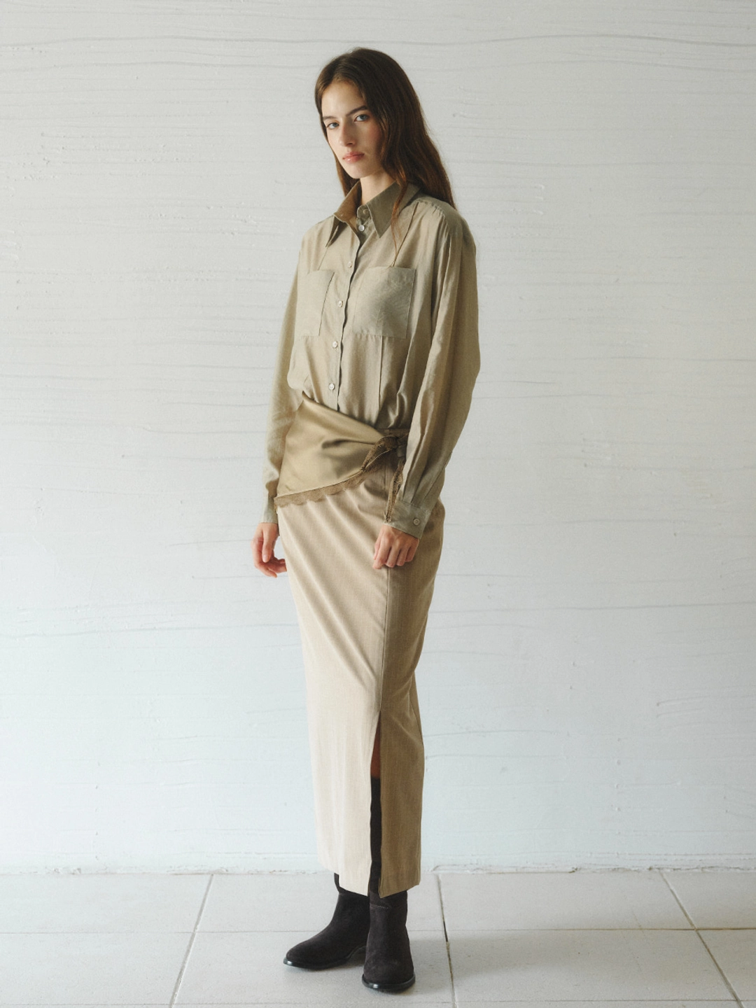 르니나 TREE stripe H-line skirt_beige 상품 이미지 2