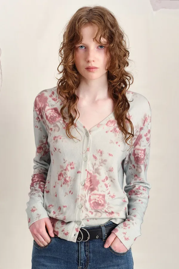 FLORAL PRINT CARDIGAN, MINT