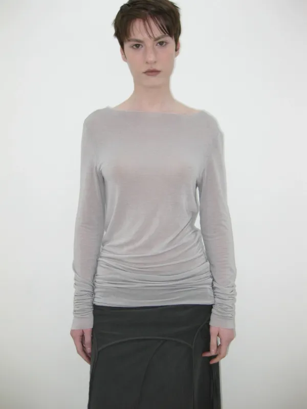 [SOLD OUT] SHIRRING TENCEL LONG SLEEVE, LIGHT GRAY