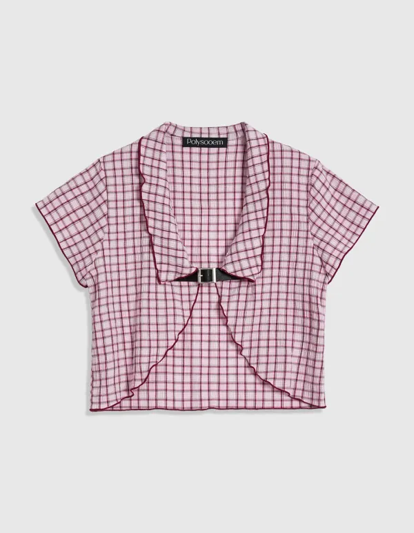 WESTERN CHECK BOLERO CARDIGAN, PINK