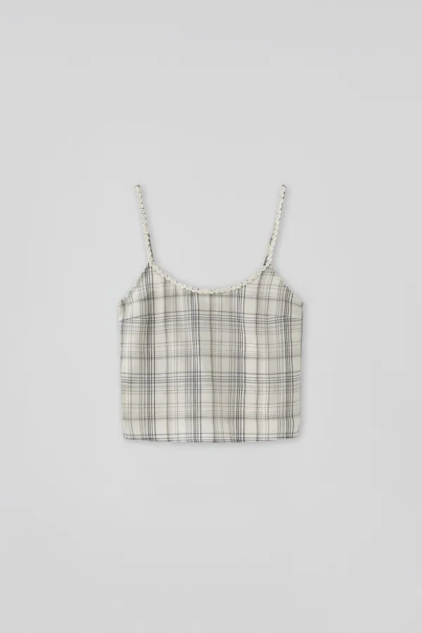 (1st re-stock) T/T Check string sleeveless top (cream)
