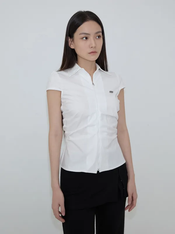 Drape Cap Sleeve Zip Shirt (white)