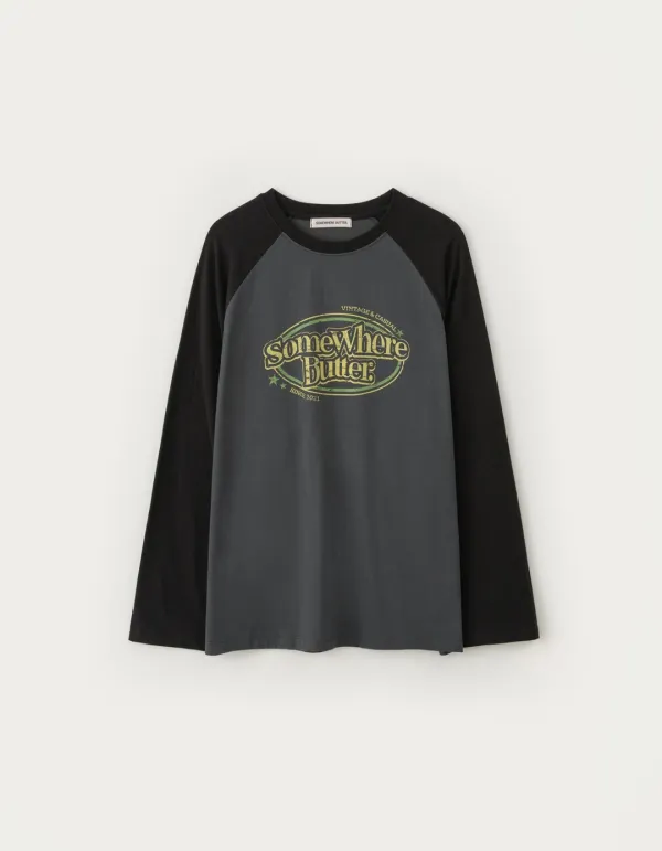 Wave Logo Raglan Long Top - Charcoal(Black)