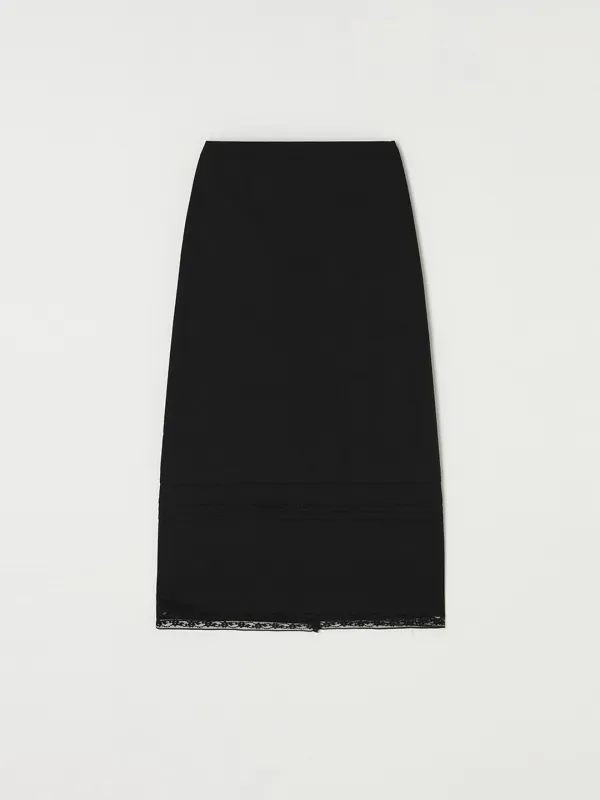Pintuck lace H-line skirt - Black