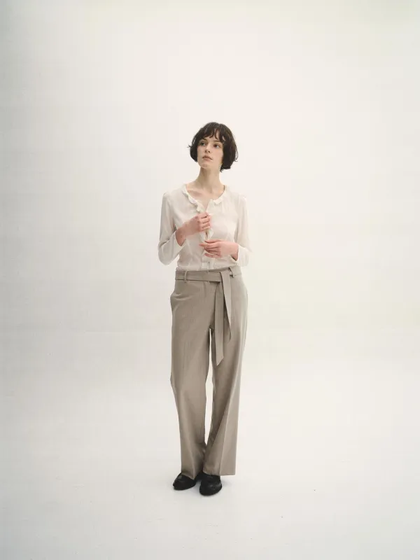 ROBIN STRIPE STRAP SLACKS / LIGHT GREY