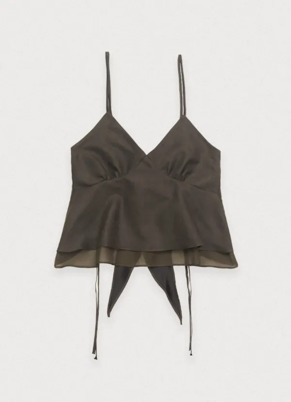 Tie suede cami blouse - deep brown