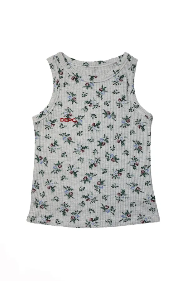 WAFFLE FLOWER SLEEVELESS TOP - GRAY