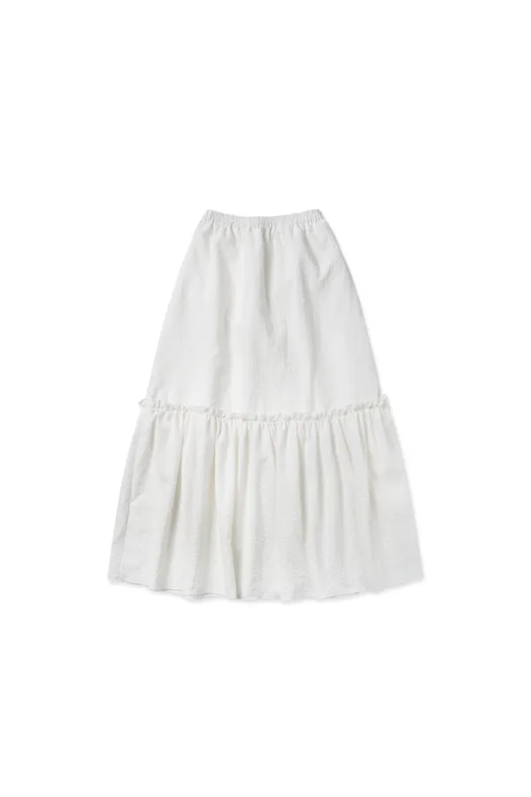 Gather check shirring skirt_ivory