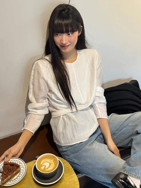 Crinkle strap blouse [KNSS05BL01]_Ivory