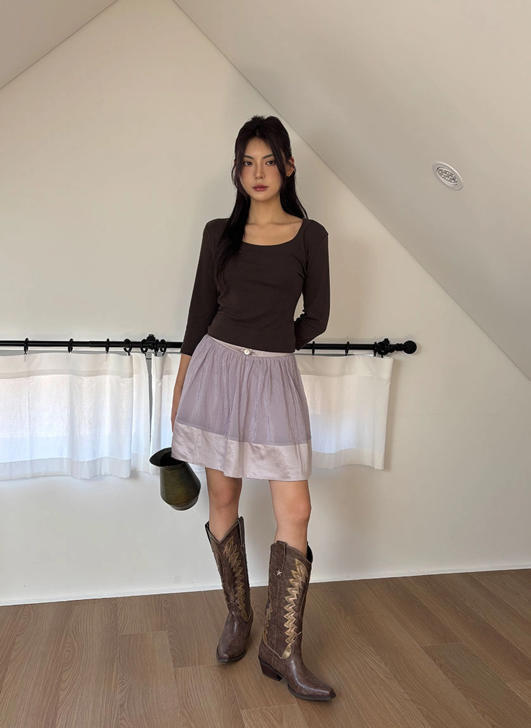 루루서울 Basic 3/4 Sleeve T-Shirt (Brown) 상품 이미지 2