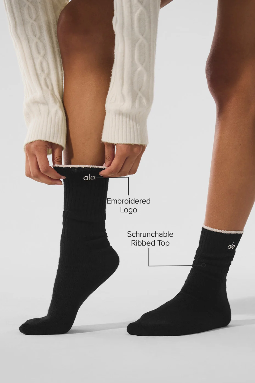 알로요가 Unisex Wool Cashmere Light Frosted Sock - Black/Ivory 상품 이미지 2