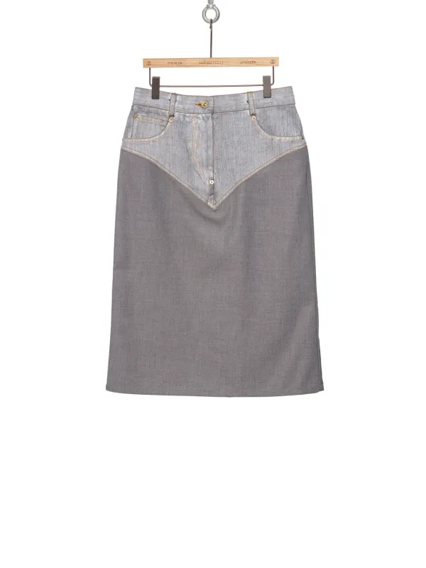 FW25 GRAY PANTY DENIM COMBI SKIRT