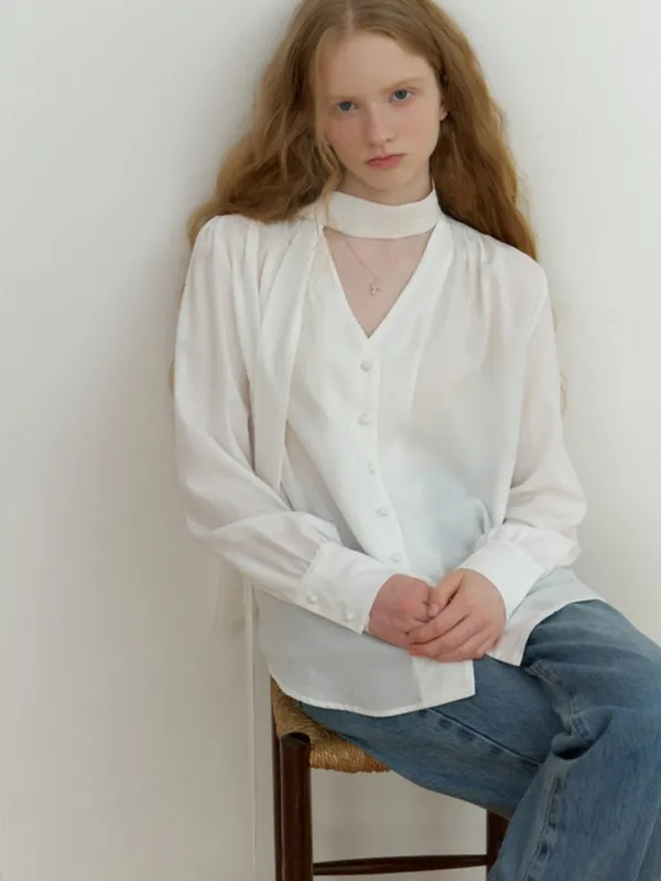 Moa scarf blouse (white)